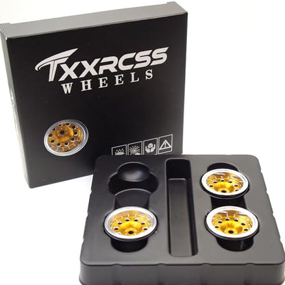 RC 1.0 Beadlock Wheels Offsets -2 Aluminum Rims for AX24 1/18 TRX4M All 1/24 Scale SCX24 Deadbolt RC Crawler Car Wheels Upgrades 4Pc (Golden & Silver) - color: Golden & Silver