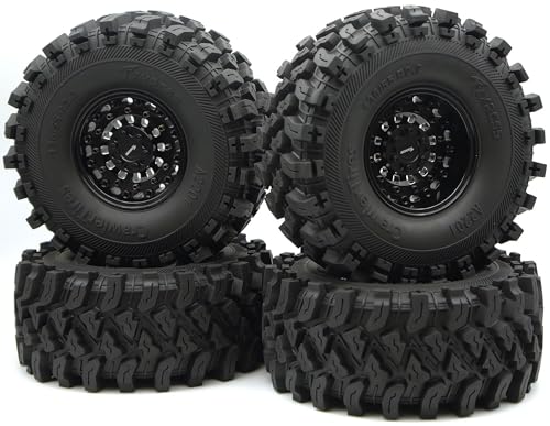 Heavy Duty RC Crawler 2.2 Beadlock Wheels Adjustable 2 Offsets and Tires 136mm Tall Soft Sticky Mud Slingers Tyres Rims Hex 12mm for 1/10 SCX10 TRX4 Axial Remote Control Car (Black) - color: Black
