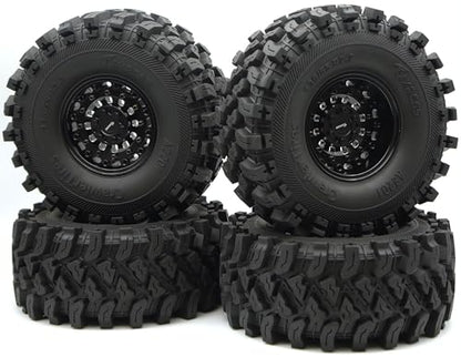 Heavy Duty RC Crawler 2.2 Beadlock Wheels Adjustable 2 Offsets and Tires 136mm Tall Soft Sticky Mud Slingers Tyres Rims Hex 12mm for 1/10 SCX10 TRX4 Axial Remote Control Car (Black) - color: Black