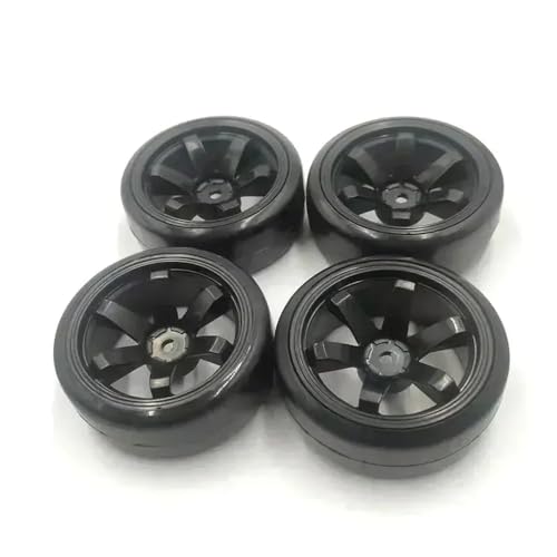 COMODO 4Pcs Hard Plastic RC Drift Tires with Rims, 60mm Diameter, 12mm Hex, Compatible with 1/10 4x4, 144001, 124018, 124019, A959-B On-Road Models(Color: Black) - color: Color: Black