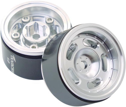 RC 1.0 Beadlock Wheels Offsets -2 Aluminum Rims for AX24 1/18 TRX4M All 1/24 Scale SCX24 Deadbolt RC Crawler Car Wheels Upgrades 4Pc (Silver) - color: Silver