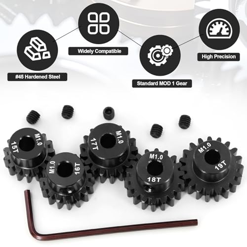 OGRC Mod 1 Pinion Gear 15T 16T 17T 18T 19T 5mm Shaft Motor Gears for 1/8 1/10 RC RC Buggy, SCT, Stadium Truck and Monster Truck