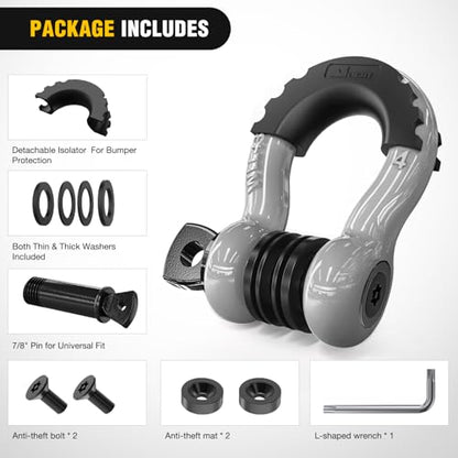 Nilight 3/4" D Ring Anti-Theft Shackle Tow Hook Jeep Truck SUV ATV UTV | Off Road Recovery Gear 19T 41,887 lbs Break Strength 4.75T WLL Rust-Resistant Anti-Rattle Isolators Heavy Duty Grey 2pack - color: Grey 3/4" w/Anti-Theft Shackle, size: Shackle