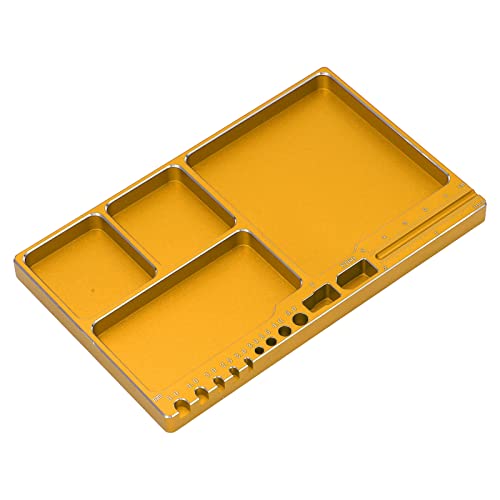RC Magnetic Tray,High Strength Aluminium Alloy Magnetic Screw Tray with Magnetic Pad RC Magnetic Tray for RC Model Toy Repair RC Car Part (Gold)