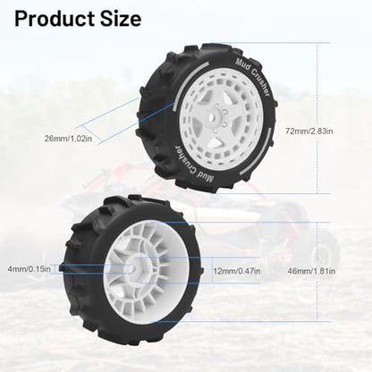 1/14 RC Wheels and Tires, daitoku 12mm Hex Hub RC Car Beach Tires for ARRMA 1/14 Typhon GROM - White - color: White