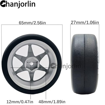 RC 1/10 Drift Tires & Aluminum Wheels 12mm Hex OD 65mm Hard Drift Racing Smooth Tyres for 1:10 1/12 Rally Street On Road Touring Car TT01 TT02 XV02 XV01 TA06 HPI KYOSHO PTG2 4PCS (Silvery) - color: Silvery