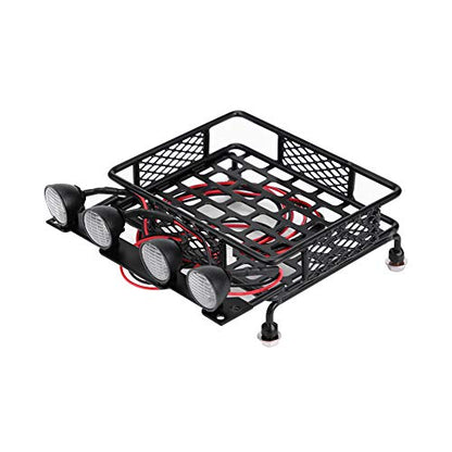 RC Car Roof Rack,Small Size Roof Rack Luggage Carrier with LED Light Round for Axial SCX10 1/10 RC Car