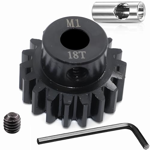 Steel Mod1 5mm Pinion Gear 1PCS, 11-28T M1 Pinion Gear Metal Hardened Steel Fit 5mm RC Motor Shaft with 3.175mm Coupler Compatible with 1/5 1/6 1/8 1/10 1/14 RC Brushless Brush Motor (18T) - size: 18T
