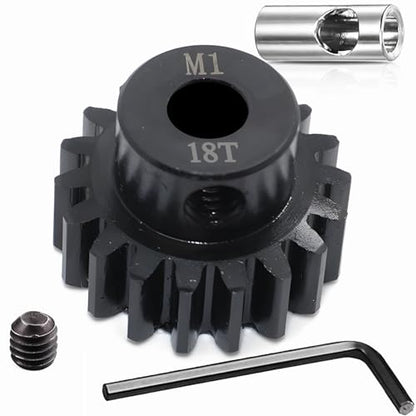 Steel Mod1 5mm Pinion Gear 1PCS, 11-28T M1 Pinion Gear Metal Hardened Steel Fit 5mm RC Motor Shaft with 3.175mm Coupler Compatible with 1/5 1/6 1/8 1/10 1/14 RC Brushless Brush Motor (18T) - size: 18T
