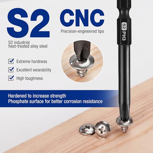 WORKPRO 10PCS Slotted Phillips Screwdriver Bit Set, Magnetic 1/4" Hex Shank | S2 Steel, Impact Driver Bits, Storage Box, CNC Precision Machining, Heat Treated - color: Phillips&slotted
