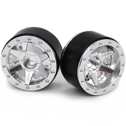 hobbysoul Adjustable Offset 1.0 Beadlock Wheels Rims Hex 7mm for RC Micro Crawler 1/18 TRX4M Axial SCX24 90081, (4-Pack) - color: Silver