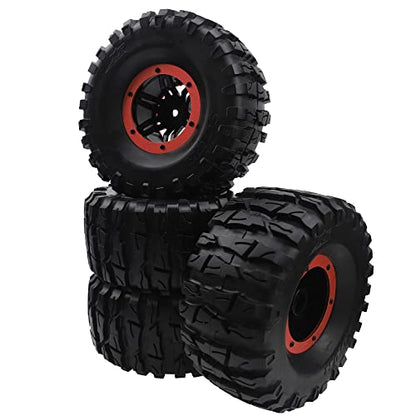 2.2" Rubber Tires Inflatable OD135mm & 12mm Hex Hub Plastic Beadlock Wheel Rims Compatible with Axial SCX10 Tamiya CC01 TF2 Traxxas 1/10 RC Monster Truck Crawler (Red) - color: Red