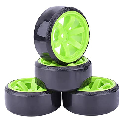 4Pcs 63mm RC Drift Car Tires Hard Tyres Plastic Wheel Rims for 1/10 On-Road Drifting Car for HSP Tamiya HPI Kyosho Spare Parts(Green) - color: Green