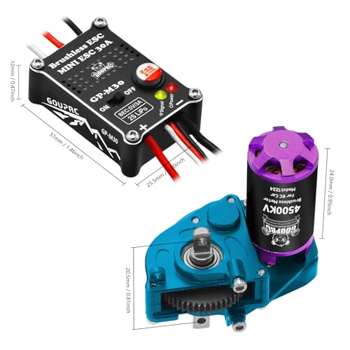GOUPRC Upgrade 30A Brushless ESC & 1224 4500KV Brushless Outrunner Motor with Blue Transmission for SCX24 RC Crawler Axial 1/24 RC Crawler Buggy - style: Blue Transmission