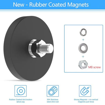 4Pack N52 Mounting Magnets, 35LBS Rubber Coated Neodymium Magnets with M6 Threaded Stud, Non-Slip Strong Anti-Scratch Magnet for Led Lighting Bar, Neodymium Magnet Base for Camera Mirror - size: M6/4-pack 35lbs