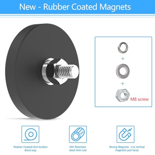 8Pack Mounting Magnets, 33.5LBS Rubber Coated Neodymium Magnets with M6 Threaded Studs, Non-Slip Strong Mounting for Led Lighting Bar, Neodymium Base for Signal Lighting - size: M6/8-pack 33.5lbs