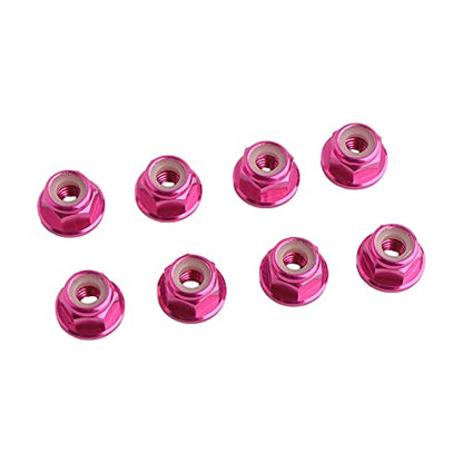 8PCS Flange M4 Lock Nuts Serrated Nylon Self-Tightening Aluminum M4 Wheel Hardware for Axial HPI TLR ECX Model RC Car Vehicles Upgraded Replacement Parts (Rosy Red) - color: Rose Red