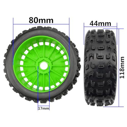 ShareGoo OD 4.64" RC Buggy Rubber Tires w/Plastic Wheel Rims 17mm Hex - Compatible with Arrma 1/8 Typhon 6S 3S BLX Talion 6S BLX Redcat Team Losi HPI HSP Kyosho MP10 1/8 Off-Road RC Buggy (Green) - color: Green