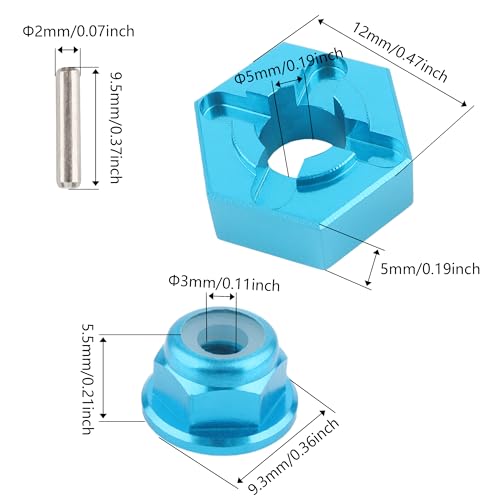 for H16BM RC Car Upgrade Aluminum Wheel Hex 16440 & Pins M20101 & M40 Wheel Lock Nut Spare Parts for 1/16 H16BM H16GT H16DR JC16EP and 1/14 H14BM 14209 14210 JC14EP 14301 14303 Trucks(Blue) - color: Blue