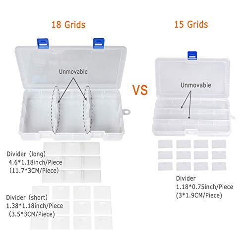 Qualsen 4 Pack 18 Grid Plastic Organizer Box with Adjustable Dividers, Bead Organizer Box for Jewelry, Beads, Earrings, Tools, Fishing Hooks, and Small Accessories - size: 18 Gird-4pcs