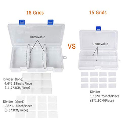 Qualsen 4 Pack 18 Grid Plastic Organizer Box with Adjustable Dividers, Bead Organizer Box for Jewelry, Beads, Earrings, Tools, Fishing Hooks, and Small Accessories - size: 18 Gird-4pcs
