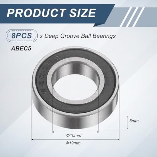 uxcell 8Pcs 6800 2RS 10mmx19mmx5mm Deep Groove Ball Bearings, Double Rubber Shielded Bearing Steel ABEC5 High Performance for Industrial Machinery Precision Transmission, Black - size: 6800 2RS 10mmx19mmx5mm