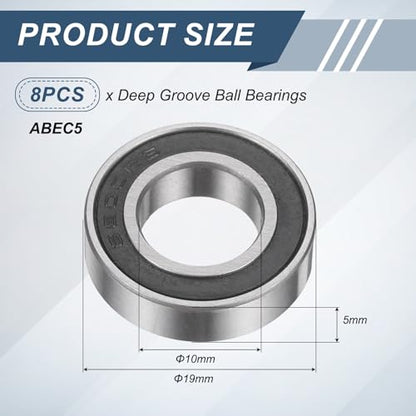 uxcell 8Pcs 6800 2RS 10mmx19mmx5mm Deep Groove Ball Bearings, Double Rubber Shielded Bearing Steel ABEC5 High Performance for Industrial Machinery Precision Transmission, Black - size: 6800 2RS 10mmx19mmx5mm