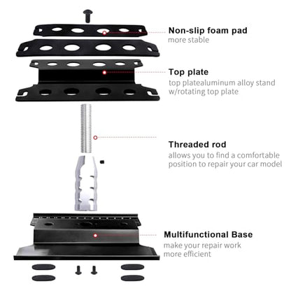 RC Car Work Stand Aluminum Repair Workstation 360 Degree Rotation Lift Lower w/Screw Tray Tools for 1/10 1/12 1/16 Scale Traxxas TRX4 Axial Arrma Redcat Losi RC Crawler Monster Truck Buggy (Black) - color: Black