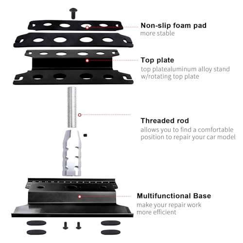 RC Car Work Stand Aluminum Repair Workstation 360 Degree Rotation Lift Lower w/Screw Tray Tools for 1/10 1/12 1/16 Scale Traxxas TRX4 Axial Arrma Redcat Losi RC Crawler Monster Truck Buggy (Black) - color: Black