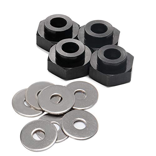 4PCS Aluminum Alloy 12mm Turn to 17mm Wheel Rim Hex Adapter Drive Hub Conversion Extension Compatible with Tamiya Axial Traxxa HPI Himoto HSP Losi Kyosho RC 1/10 On-Road Car Tires (Black) - color: Black