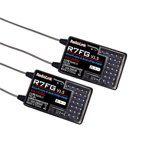 Radiolink R7FG 7 Channel Gyro Receiver 2.4GHz Integrated Telemetry Long Range Control for RC Car Boat Compatible Radiolink Transmitter RC6GS V3/RC6GS V2/RC6GS/RC4GS V3/RC4GS V2/RC4GS(2 Pcs) | 2.4GHz for RC Car/Boat, 600m Long Range Control, IPX4 Water Spl