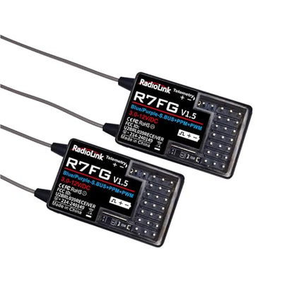 Radiolink R7FG 7 Channel Gyro Receiver 2.4GHz Integrated Telemetry Long Range Control for RC Car Boat Compatible Radiolink Transmitter RC6GS V3/RC6GS V2/RC6GS/RC4GS V3/RC4GS V2/RC4GS(2 Pcs) | 2.4GHz for RC Car/Boat, 600m Long Range Control, IPX4 Water Spl