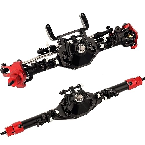 CNC Metal Front and Rear Straight Complete Axle for 1/10 Axial SCX10 II 90046 90047 RC Crawler Car New Upgrade Parts (Red) - color: Red