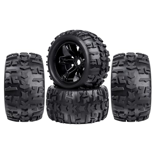 Pre-Glued 1/8 Truck Wheels Tires Set 17mm Hex Compatible with Traxxas Maxx, T-maxx, E-Revo, Arrma Kraton, Redcat Kaiju, JLB Cheetah 4-pack