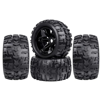Pre-Glued 1/8 Truck Wheels Tires Set 17mm Hex Compatible with Traxxas Maxx, T-maxx, E-Revo, Arrma Kraton, Redcat Kaiju, JLB Cheetah 4-pack