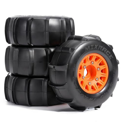 Pre-Glued Sand & Snow Paddle Wheel & Tire Set for 1/10 RC Truck Fits Slash, Arrma Fury/Senton, Tekno SCT410, HSP 94155, 117 x 45.5 mm, 12/14/17 mm Hex, 4 pcs, Orange - color: Orange