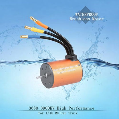 GoolRC Brushless Motor Upgrade Waterproof 3650 3900KV Brushless Motor with 60A ESC Combo Set for 1/10 RC Car Truck