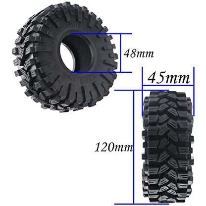 1.9 Crawler Tires 4.72" OD Rubber Tires Fit 1.9" Beadlock Wheel Rims Compatible with Traxxas TRX-4 SCX10 90047 SCX10 III AXI03007 CC01 1/10 RC Crawler