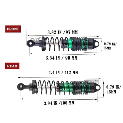 Full Aluminum Big Bore RC Shocks Absorber Damper Upgrades Part for 1/10 Slash/Stampede/Rustler/Bandit VXL 4X4 2WD,Front Rear Assembled Full Metal Shocks,4PCS Green - color: Green/4pcs
