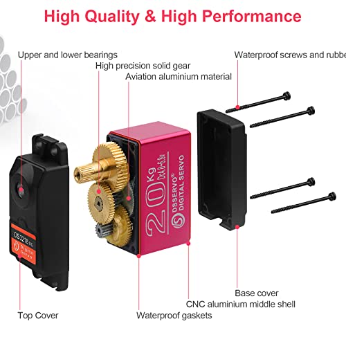 20KG RC Servo High Torque Servo Motors, Waterproof Full Metal Gear Steering Servo with 25T for 1/6 1/8 1/10 1/12 RC Car Robot DIY, Digital Servo with 25T Servo Horn, Control Angle 270° - style: 1 Pcs 20kg