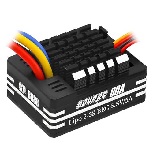GOUPRC 2S-3S LiPo Metal 80A Brushed ESC Electronic Speed Controller T-plug/XT60 Plugs for 1/10 RC Car RC Boat for use with 540/550/750 Motors - color: Black