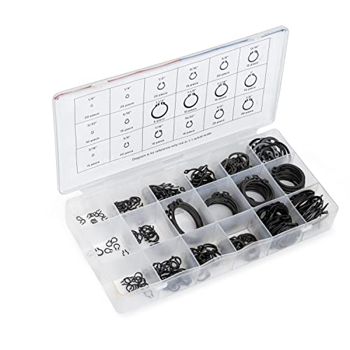 NEIKO 50458A Snap Ring Shop Assortment | 300 Piece Retaining Ring Set | 18 Sizes (1/8" - 1-1/4") | Heat-Treated Hardened Steel | Secure Parts on Grooved Shafts, Pins, Studs, etc. - style: Retaining Ring