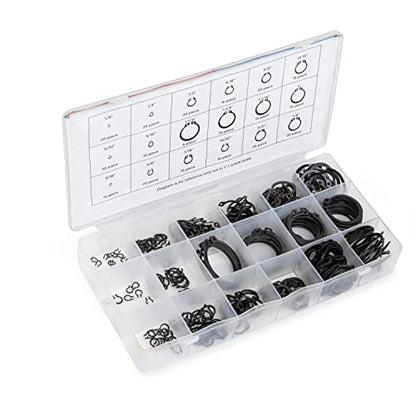 NEIKO 50458A Snap Ring Shop Assortment | 300 Piece Retaining Ring Set | 18 Sizes (1/8" - 1-1/4") | Heat-Treated Hardened Steel | Secure Parts on Grooved Shafts, Pins, Studs, etc. - style: Retaining Ring