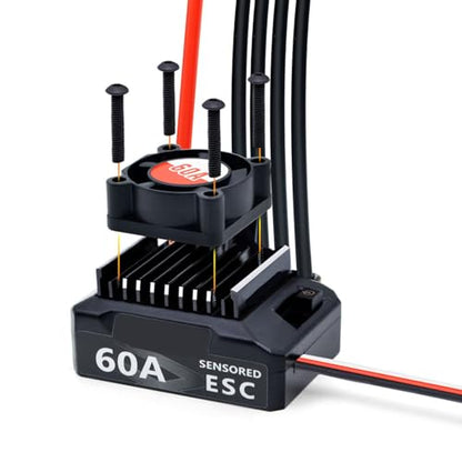 S540 Sensored Motor, 60A ESC Combo Motor, Programmable Button LED Card System with High Output Power, Triple Protection, 6V/3A BEC, Ideal for 1/10 1/12 RC Car (17.5T) - size: 17.5T
