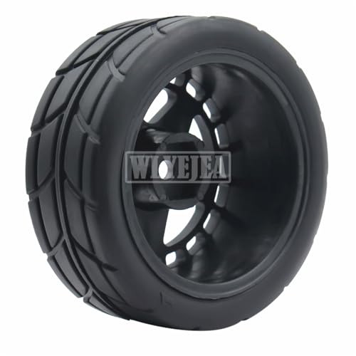 4PCS RC 1/10 On-Road Tires 65mm RC Rubber Tires w/Plastic Wheel Rim 12mm Hex Fit for 1/10 RC On-Road Rally Car HPI Tamiya TT01 TT02 Kyosho Wltoys 144001 - color: Black 3