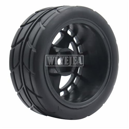 4PCS RC 1/10 On-Road Tires 65mm RC Rubber Tires w/Plastic Wheel Rim 12mm Hex Fit for 1/10 RC On-Road Rally Car HPI Tamiya TT01 TT02 Kyosho Wltoys 144001 - color: Black 3