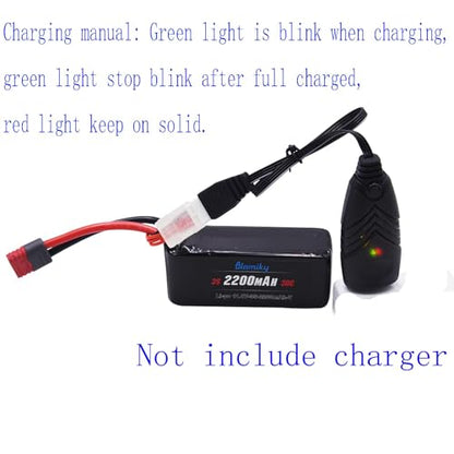 Blomiky 2 Pack 11.1V 3S 2200mAh 30C Shorty Li-PO Rechargeable T Plug Battery with XT60 Converter Suitable for MJX HP141 14209 14210 14301 14211 RC Trucks /3S 2200mAh T Shorty 2