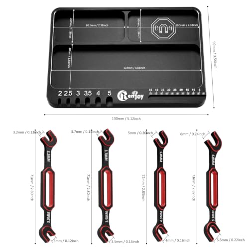 4pcs RC Wrenches 3.0/3.2/3.5/3.7/4.0/5.0/5.5/6.0mm w/ Screw Tray, Red | RC Turnbuckle Wrenches Nut Ball Joint Remover with Metric Screws Pallet Repair Tool Set for RC Crawler Car Boat Model - color: Red, W/ Screw Tray