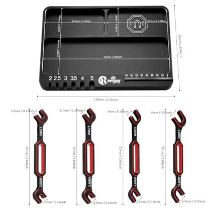 4pcs RC Wrenches 3.0/3.2/3.5/3.7/4.0/5.0/5.5/6.0mm w/ Screw Tray, Red | RC Turnbuckle Wrenches Nut Ball Joint Remover with Metric Screws Pallet Repair Tool Set for RC Crawler Car Boat Model - color: Red, W/ Screw Tray
