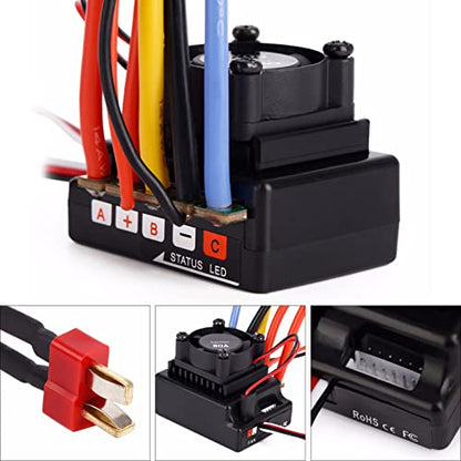 80A Sensored Brushless ESC, RC Car Electronic Speed Controller, Adjustable Sensored Sensorless Brushless Motor ESC with 5V/3A BEC for 1:10 Off - Road Trucks and Buggies